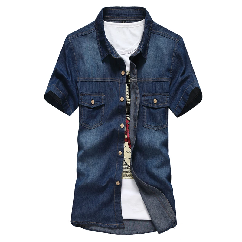 

Men Denim Shirt 2020 Summer New Fashion Denim Blue Shirt Retro Washed Camisa Social Masculina Casual Slim Short Sleeves Shirt