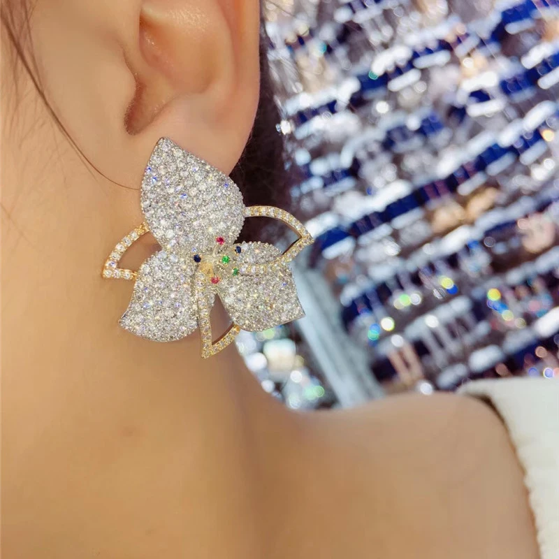 Роскошные наборы колец и серег в форме цветка модные свадебные ювелирные Дубая