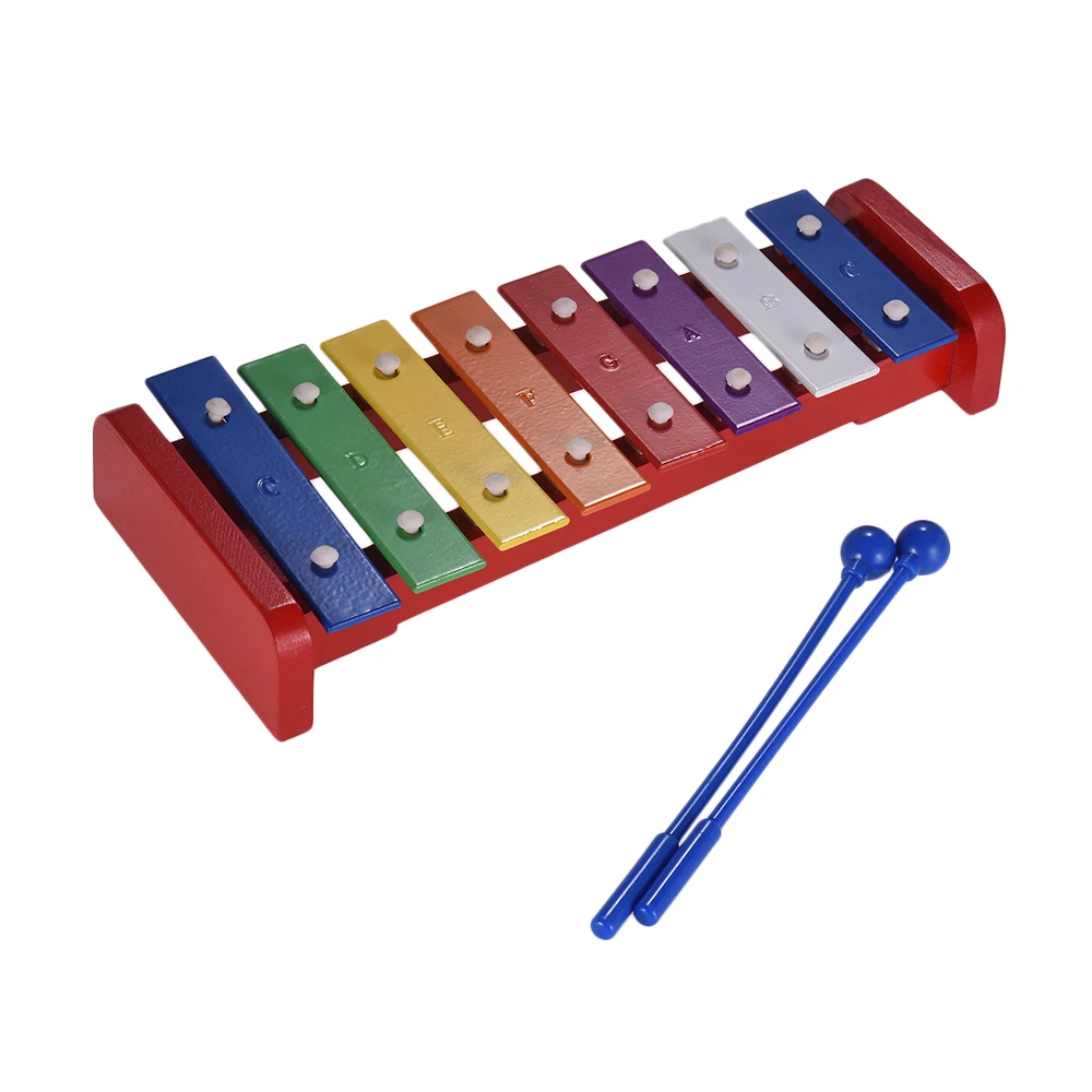 Красочные 8 нот ксилофон Glockenspiel с 2 молотками музыкальный ударный инструмент