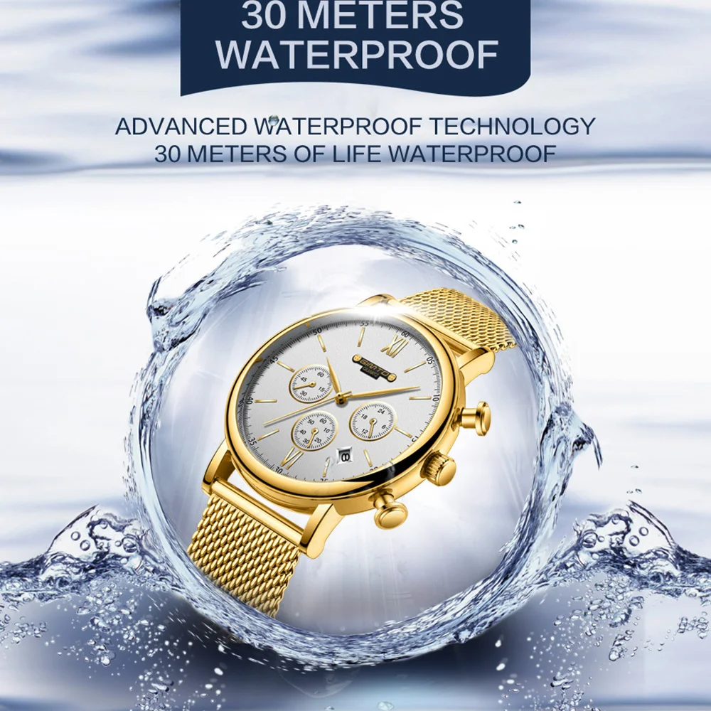 

GIMTO 2018 Brand Men Watch Steel Luxury Gold Male Sport Clock Quartz Chronograph Casual Wristwatch Waterproof Relogio Masculino