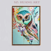 high skills artist handmade high quality owl oil painting on canvas colorful colors animal owl oil canvas art painting for wall
