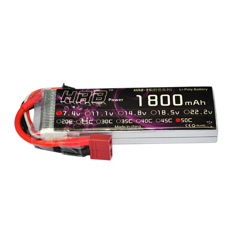 HRB RC Lipo Батарея 3,7 V 7,4 V 11,1 V 14,8 V 18,5 V 22,2 V 1S 2 3S 4S 5S 6S 1800 мА/ч, 50C 100C для вертолета Trex 450 самолет лодка