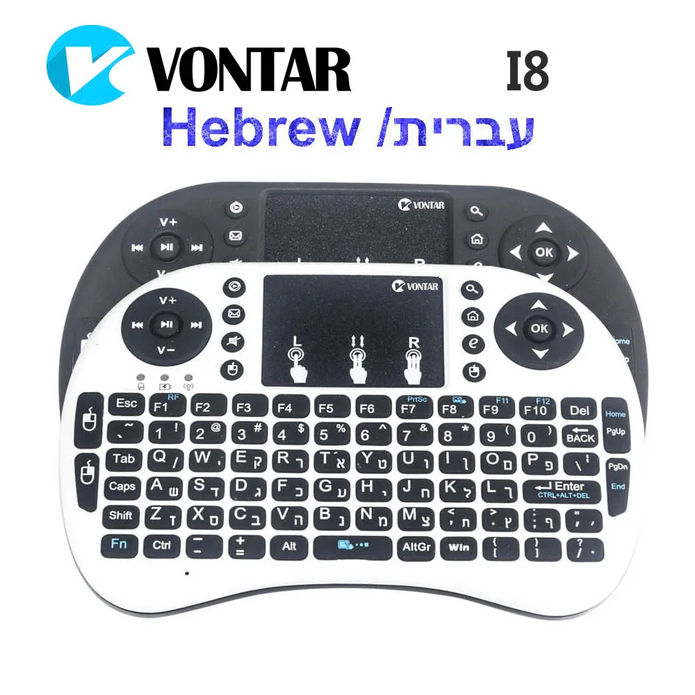 VONTAR Израиль Иврит Английский язык мини клавиатура 2,4G i8 Беспроводная мини клавиатура тачпад мышь комбо для ТВ коробка мини ПК ps3