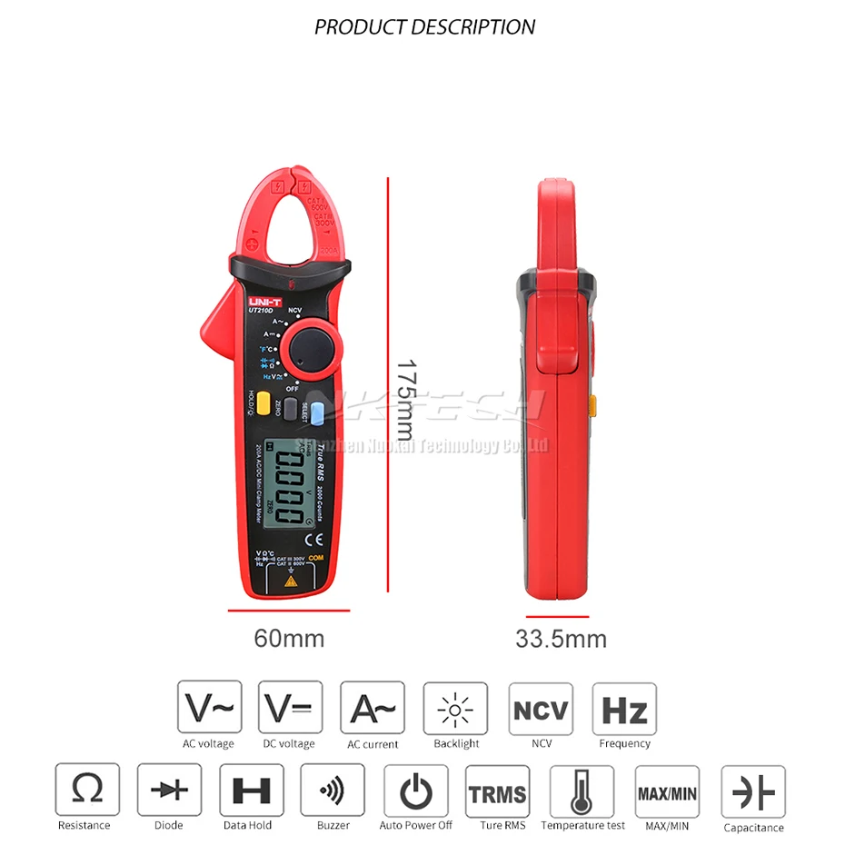 UNI-T цифровой клещи UT210D UT210E UT210C UT210B UT210A True RMS Авто Диапазон AC DC 200A емкость температура частота