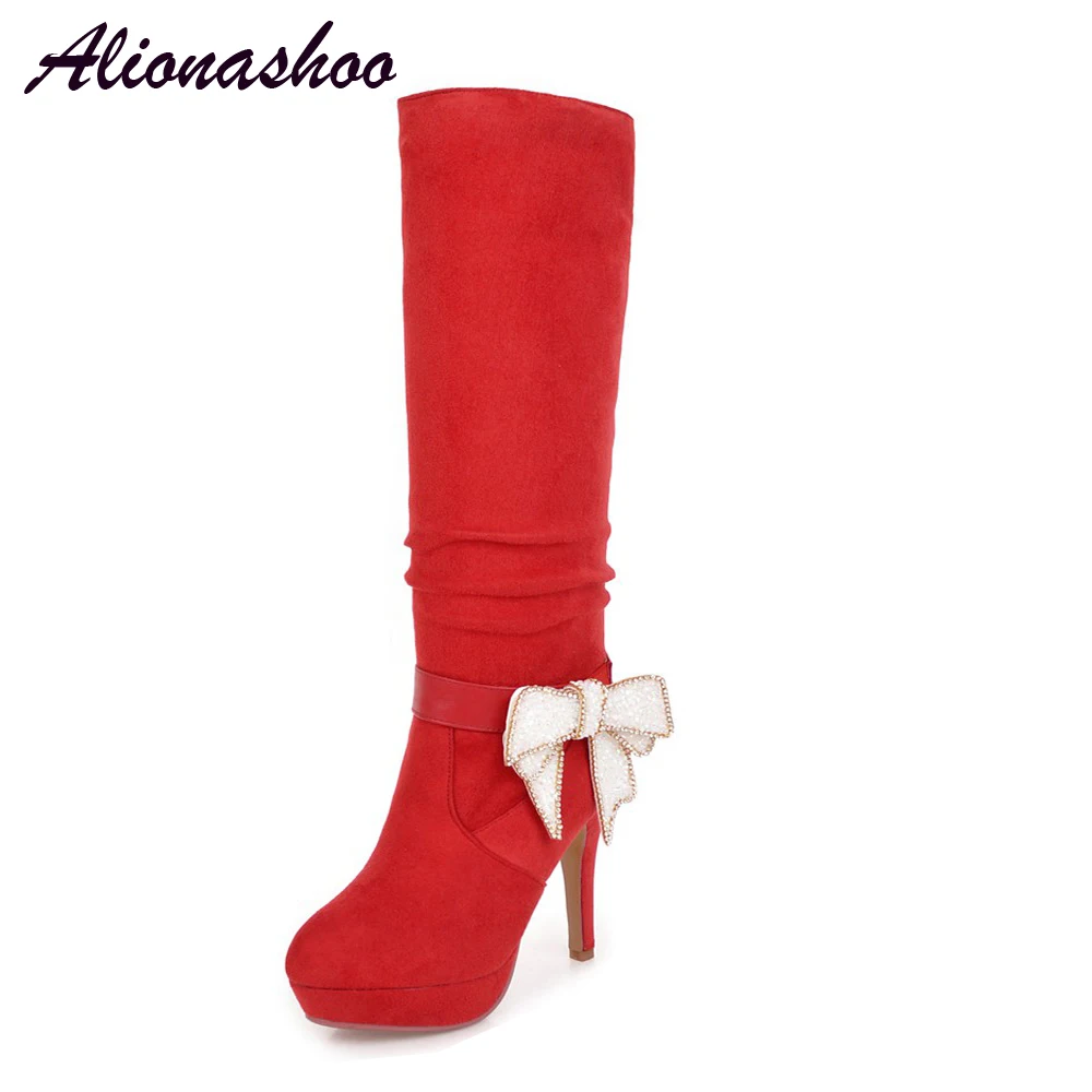 Alionashoo/Большие размеры 34-43; женские сапоги; осенне-зимние высокие сапоги до колена; женские сапоги до середины икры на квадратной платформе и высоком каблуке; bota feminina