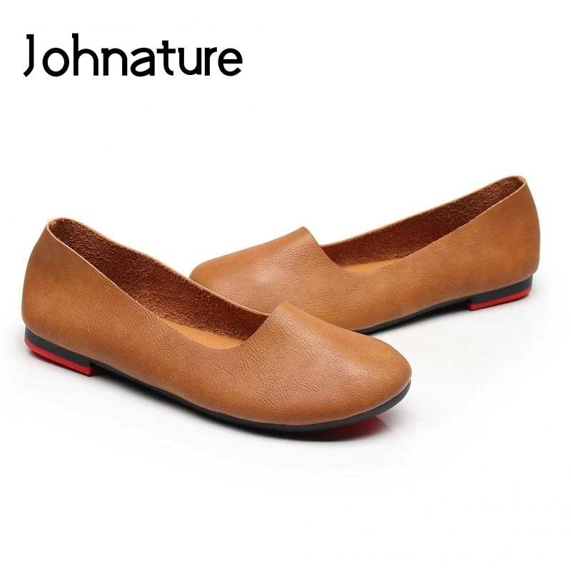 Женские туфли ручной работы Johnature однотонные на мягкой подошве с круглым носком