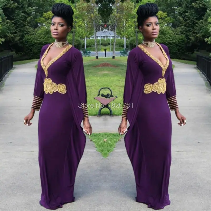 Robe De Soiree 2020 фиолетовые Вечерние платья с длинным рукавом золотой бисер шифоновое