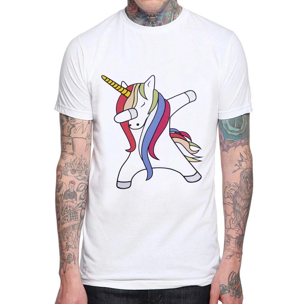 

2019 Hip Hop Unicorn Design Men T-shirt Cotton Funny Pony Dancing Printed Mens T Shirts Hipster Short Sleeve Casual Man Tops Tee