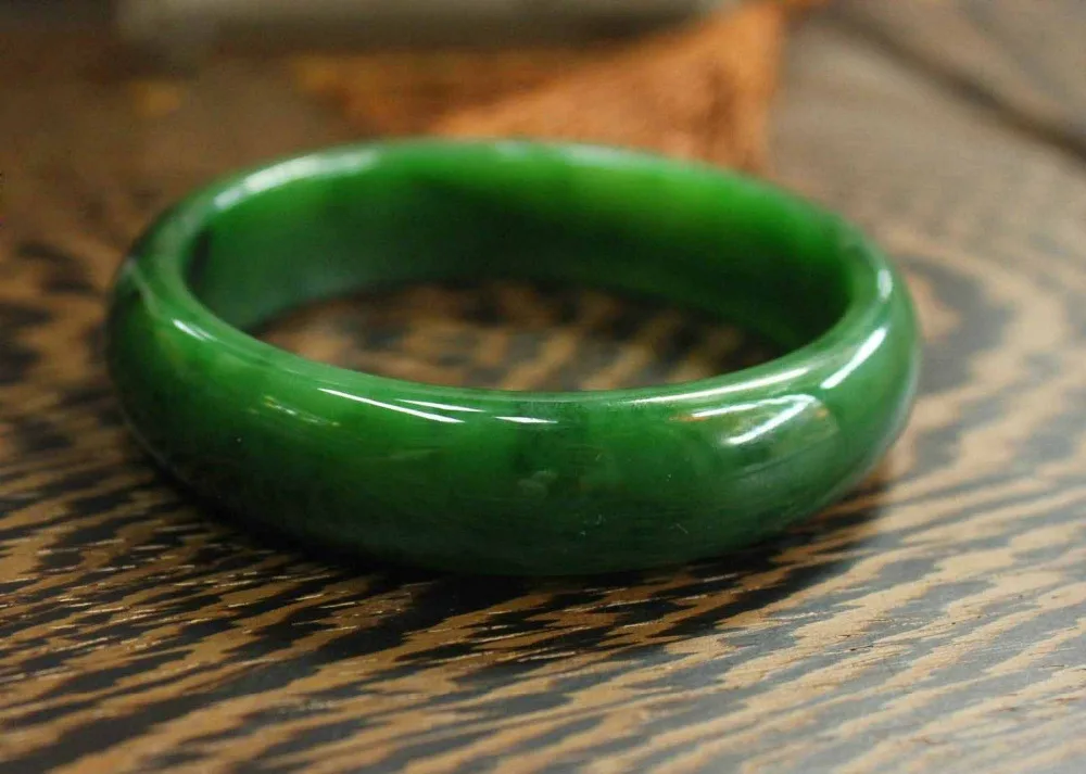 Китайский Синьцзян 100% зеленый нефрит ручной резной браслет натуральный из яшмы 56