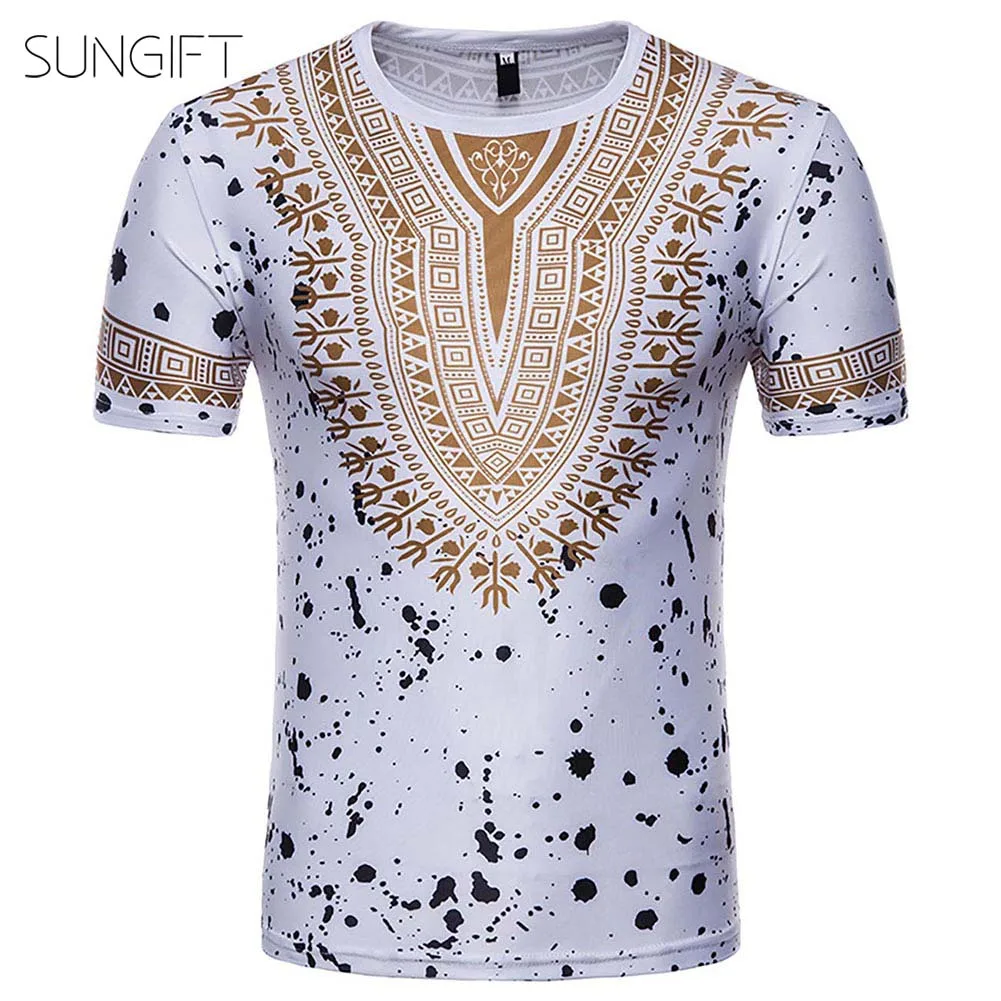SUNGIFT Африканский Мужской Топ традиционная одежда с коротким рукавом дашик шаблон