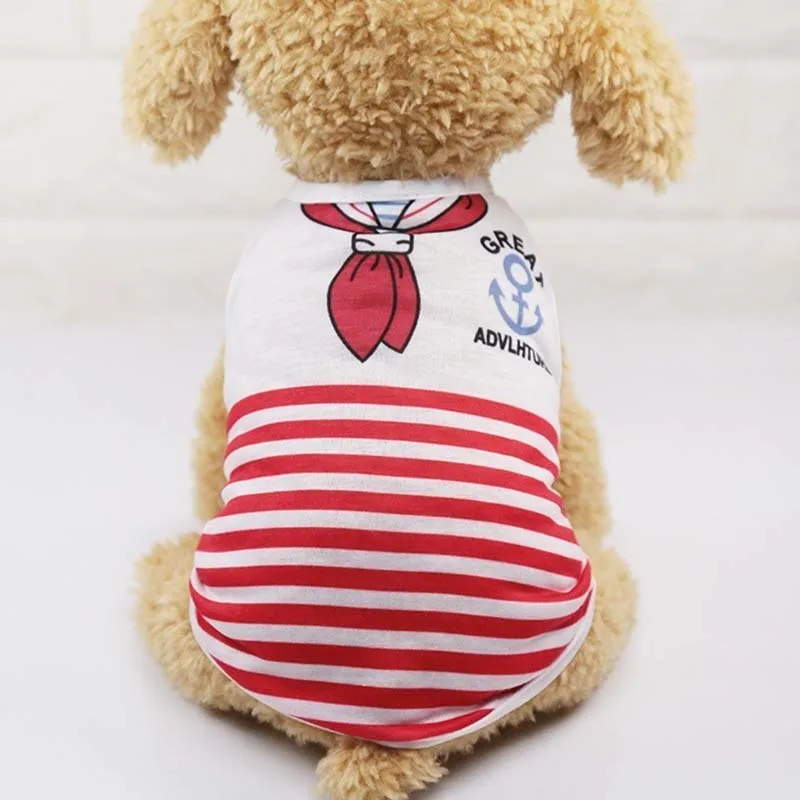 red stripes Футболка для собак с мультяшным принтом, дешевая одежда для маленьких собак, летняя футболка для чихуахуа, милый жилет для щенков, Одежда для питомцев йоркширского терьера - Цвет: red stripes