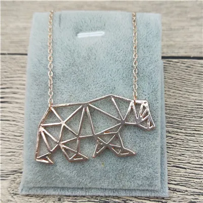 rose gold Оригами мама медведь ожерелье оригами мама Подвеска Медведь женский мужской подарок ожерелье Модные украшения для женщин геометрические ювелирные изделия - Окраска металла: rose gold