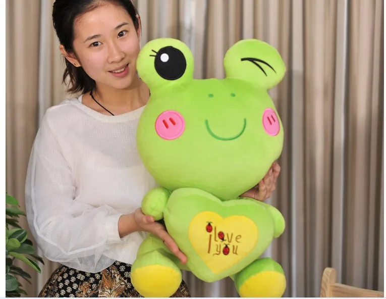 

middle green lovely plush cartoon frogs toy soft cute frog doll with heart about 50cm