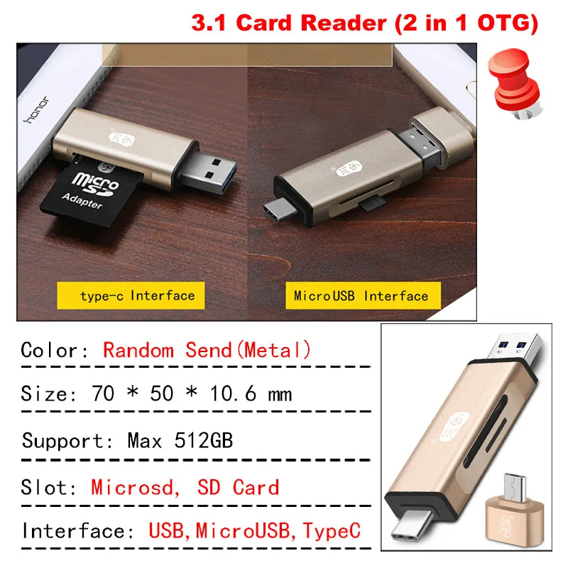 Kawau 3,1 OTG кард-ридер USB Type C MicroUSB адаптер с Micro SD карты/SD карты слот C350 кард-ридер для мобильного телефона