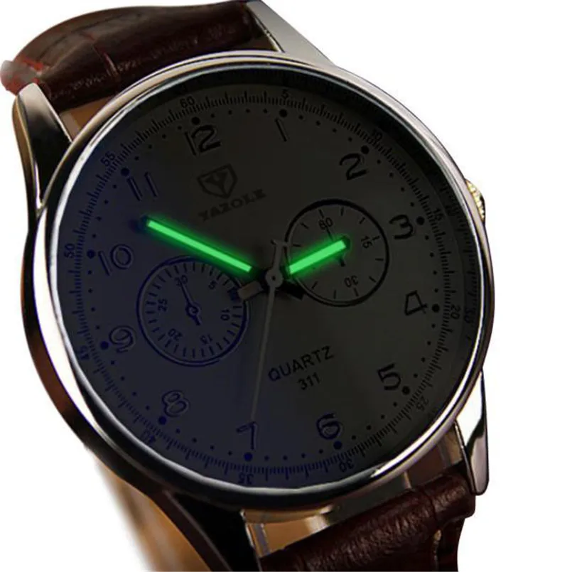 Мужские Водонепроницаемые серебристые кожаные кварцевые аналоговые часы Blue Ray