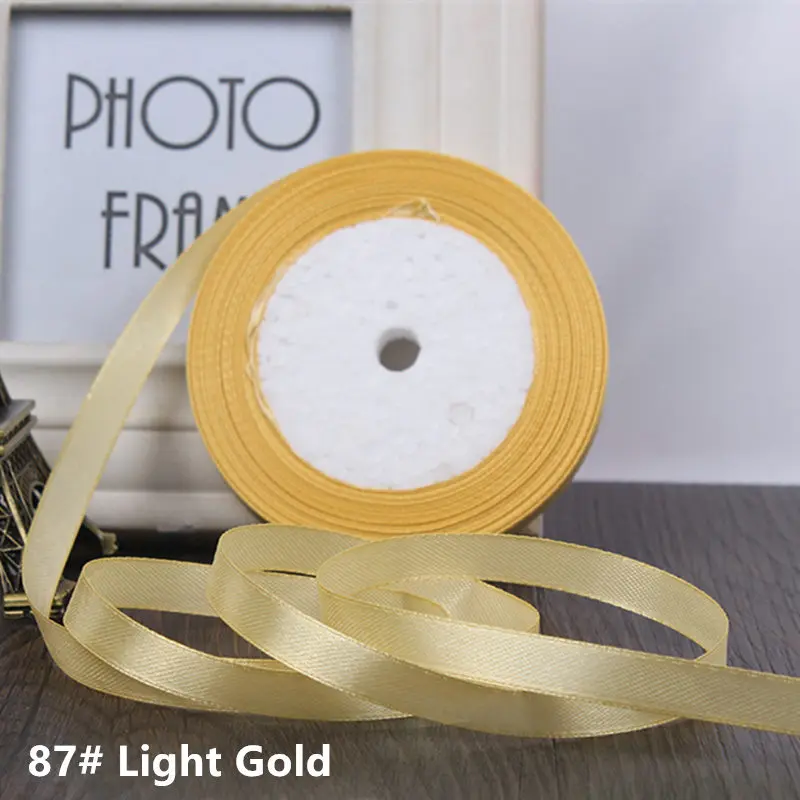 Light Gold 25 ярдов/рулон корсажные атласные ленты 6 мм плетеная Свадебная Рождественская вечеринка шелковая лента DIY подарок ручной работы материал - Цвет: Light Gold