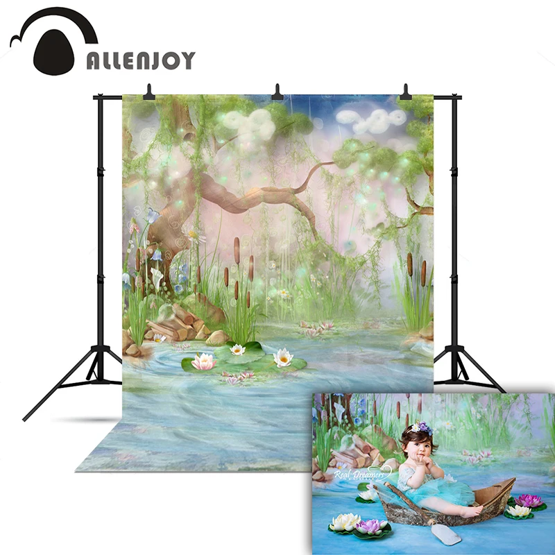 Allenjoy весенний Фотофон с изображением дерева реки лотоса огненной мухи детей