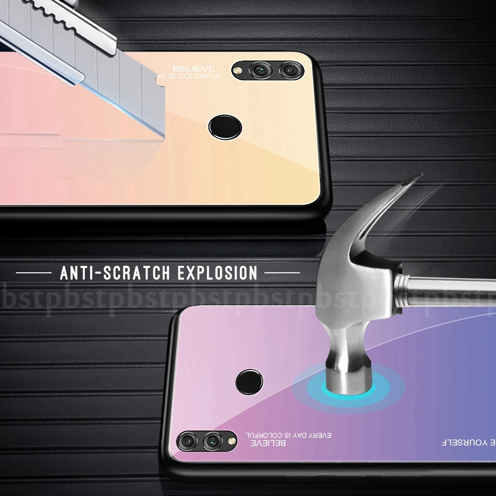 Градиентные чехлы с закаленным стеклом для huawei Honor View 20 Pro V20 8X Max 10i 20i Nova 5 Pro 5i 4 P20 P30 Pro Lite P Smart Plus