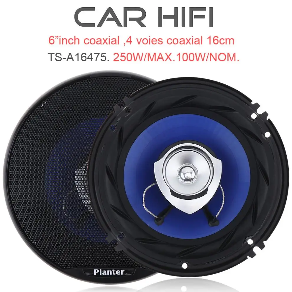 TS A1647S 2шт 6 5 дюймов 250 Вт 12 в автомобильный HiFi коаксиальный динамик дверь