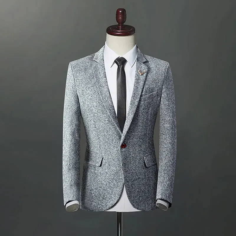 Yufeiyan 2019 Casual Men's Blazer 4XL Slim Fit Wedding Suit Jacket Spring Autumn Single Breasted Black Blue Grey Business | Мужская