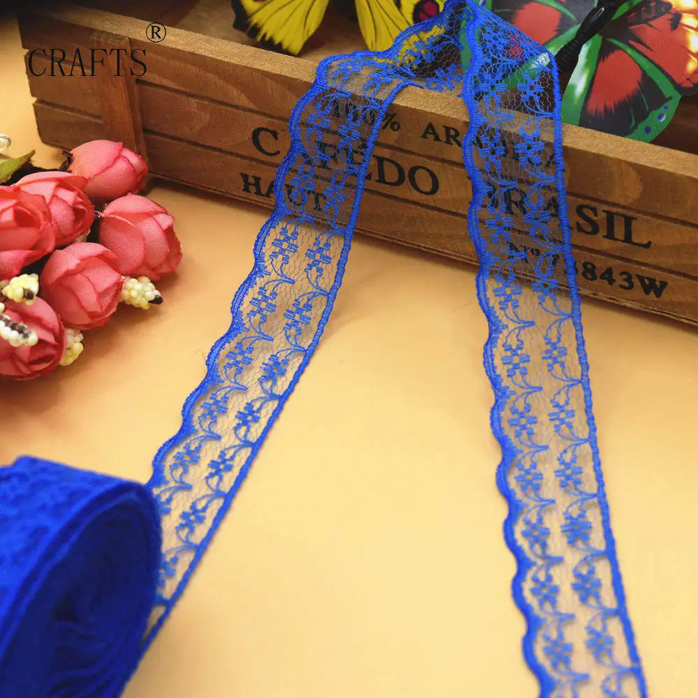 royal blue 10 ярдов Красивая многоцветная вышивка бутон шелковое кружево 22 мм шириной DIY Ювелирные изделия ткань кружева аксессуары швейная одежда - Цвет: royal blue