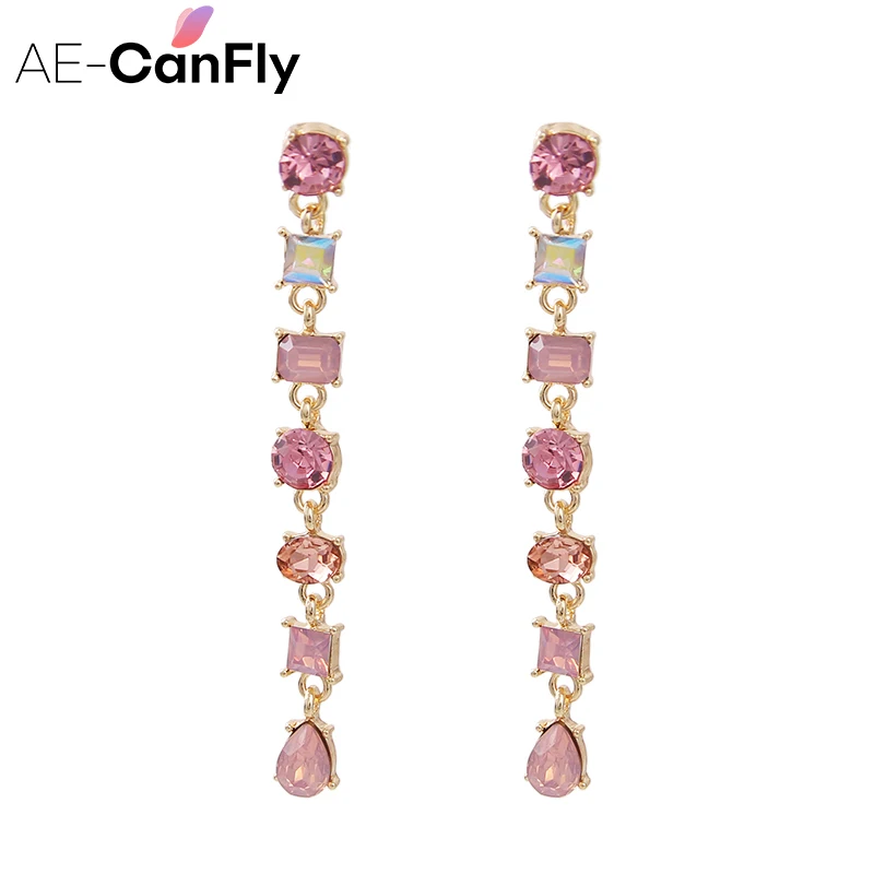 AE CANFLY 2020 новые модные геометрические длинные висячие серьги с кристаллами
