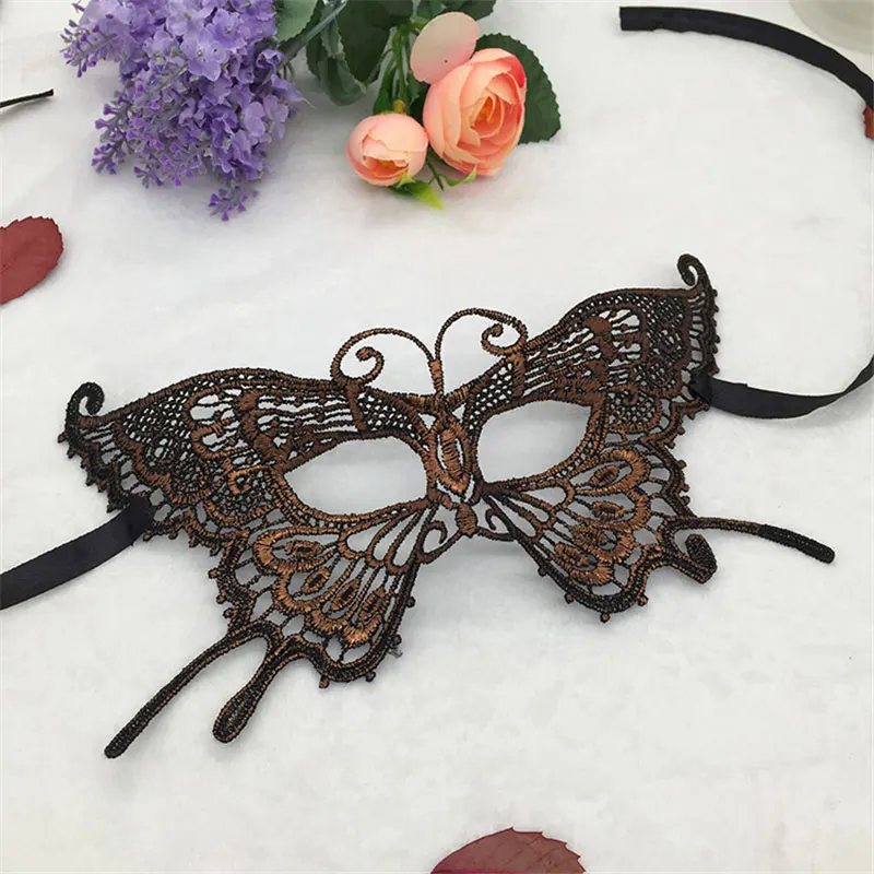 Bronzing brown 1 шт. Для женщин кружева маска-бабочка черный белый красный золотой 3D для глаз и лица маскарадные маски вечеринка Хэллоуин карнавал костюмы для взрослых - Цвет: Bronzing brown