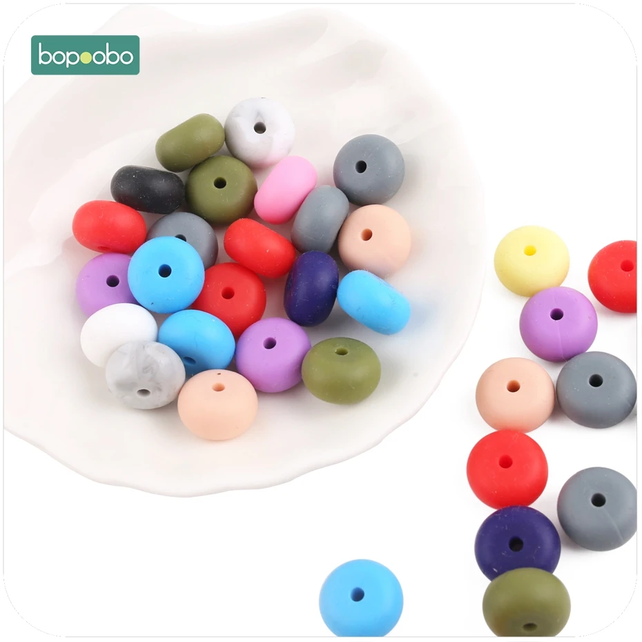 

Bopoobo 10pc Silicone Beads Abacus Lentils Soft Pastel Colorful Sensory DIY Crafts Chewable Organic Beads Baby Teether 14mm