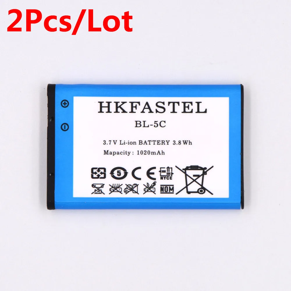 2 шт. HKFASTEL BL-5C BL 5C мобильного телефона Батарея для Nokia 1000 100 1010 101 6267 6270 6555 6600 6620 6630 6670