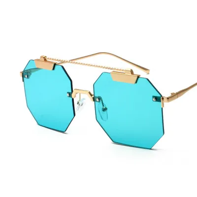 C5 Gold.Blue HBK женские модные солнцезащитные очки без оправы популярный стиль ретро полигон солнцезащитные очки прозрачные очки для мужчин и женщин UV400 Oculos - Цвет линз: C5 Gold.Blue