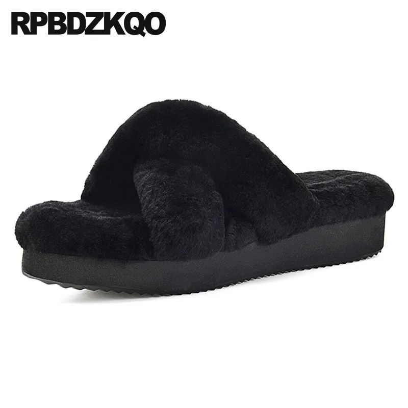 Тапочки из шерсти на платформе Flatforms шлепанцы без задника с открытыми пальцами