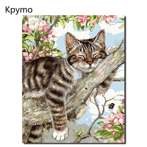 Kpymo DIY картина маслом в рамке по номерам кошки картины животные холст живопись для гостиной стены Искусство домашний декор VA-0244 - Цвет: VA-0354