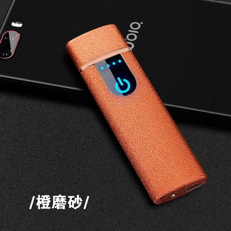 Тонкая сенсорная электрическая зажигалка для сигарет usb зарядка Ligthers нагревательный провод ветрозащитная перезаряжаемая Зажигалка вольфрамовые гаджеты для мужчин - Цвет: Orange