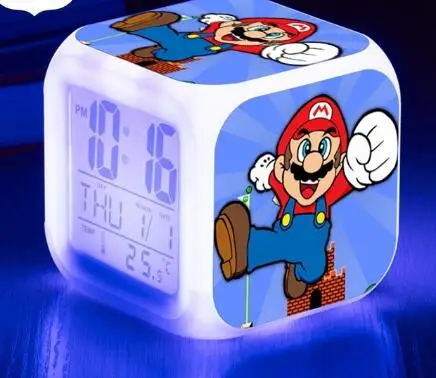 Светодиодный Будильник, 7 цветов, супер часы Mario, сменные цифровые часы, мигающие электронные настольные часы, reloj despertador, подарок на Рождество - Цвет: Светло-серый