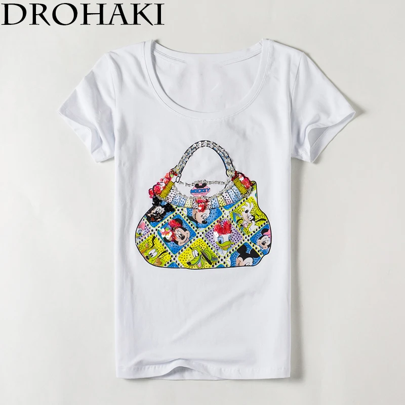 Drohaki 2017 Harajuku черно-белый цвет короткий рукав Лето Забавный футболки Для женщин
