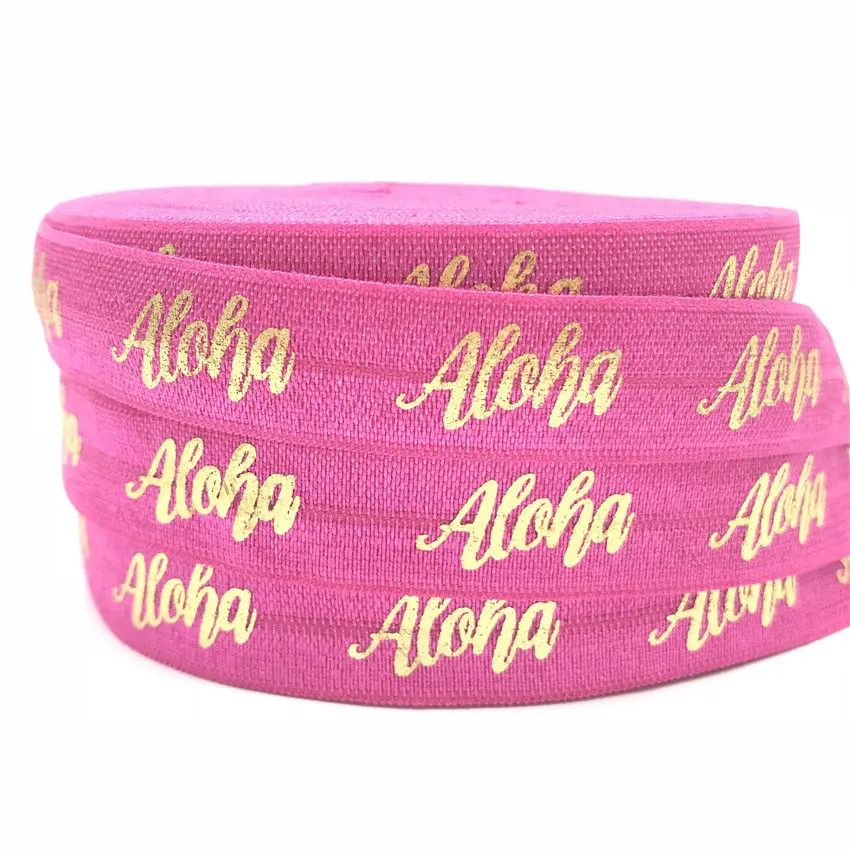 

5 ярдов, 16 мм, ярко-розовая Золотая фольга Aloha, декоративная эластичная ткань, Эластичные аксессуары для шитья