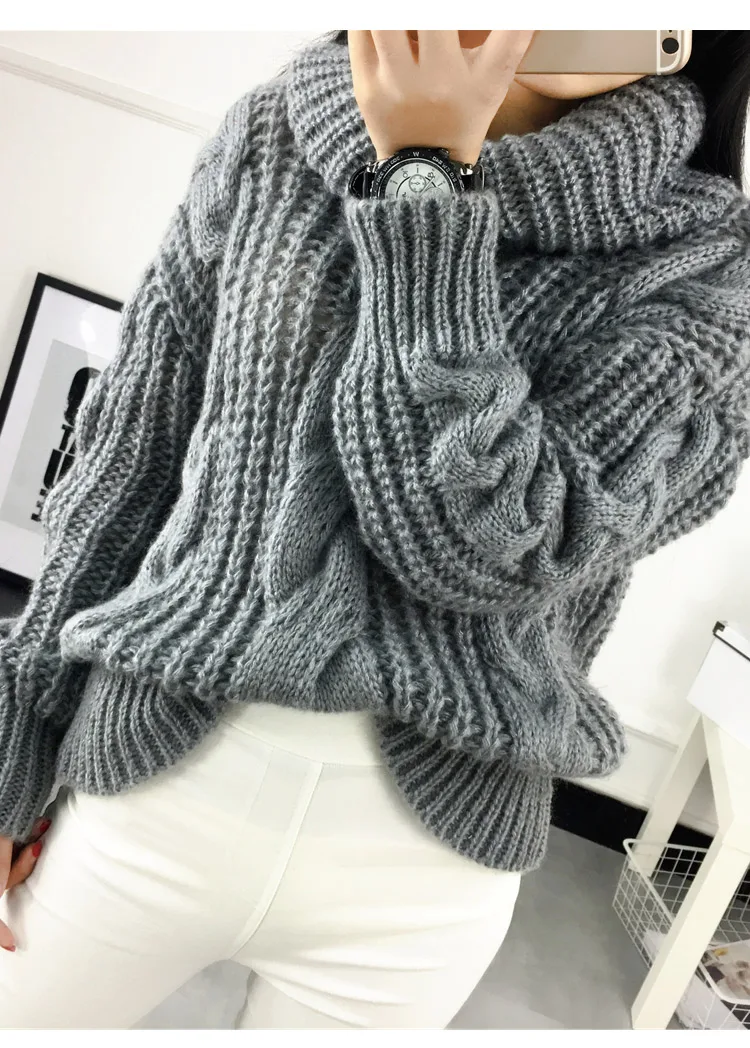 Модная женская новая осенне-зимняя водолазка свитер большого размера плетеное
