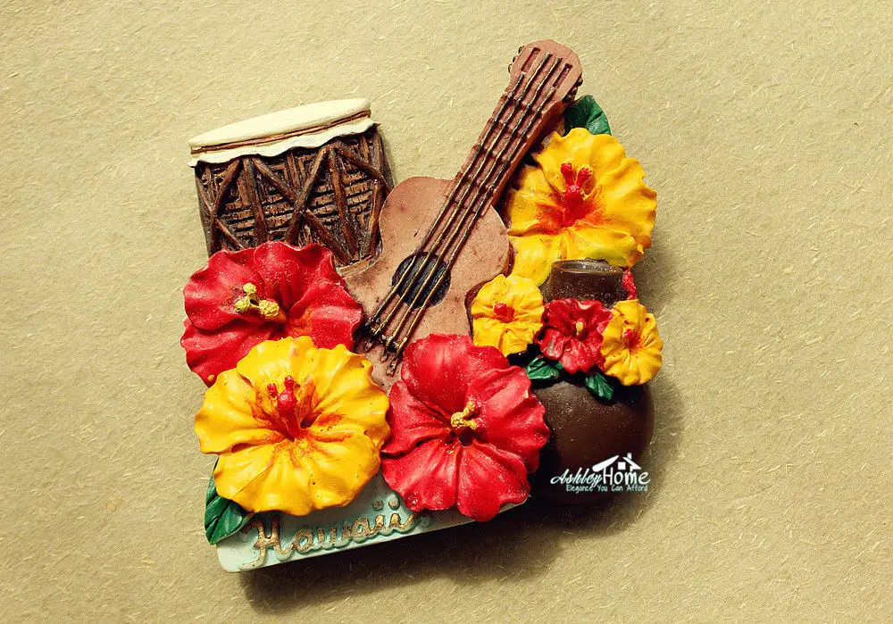 Гавайи США гибискуса цветы Гавайские ручная роспись 3D смолы сувенир холодильник