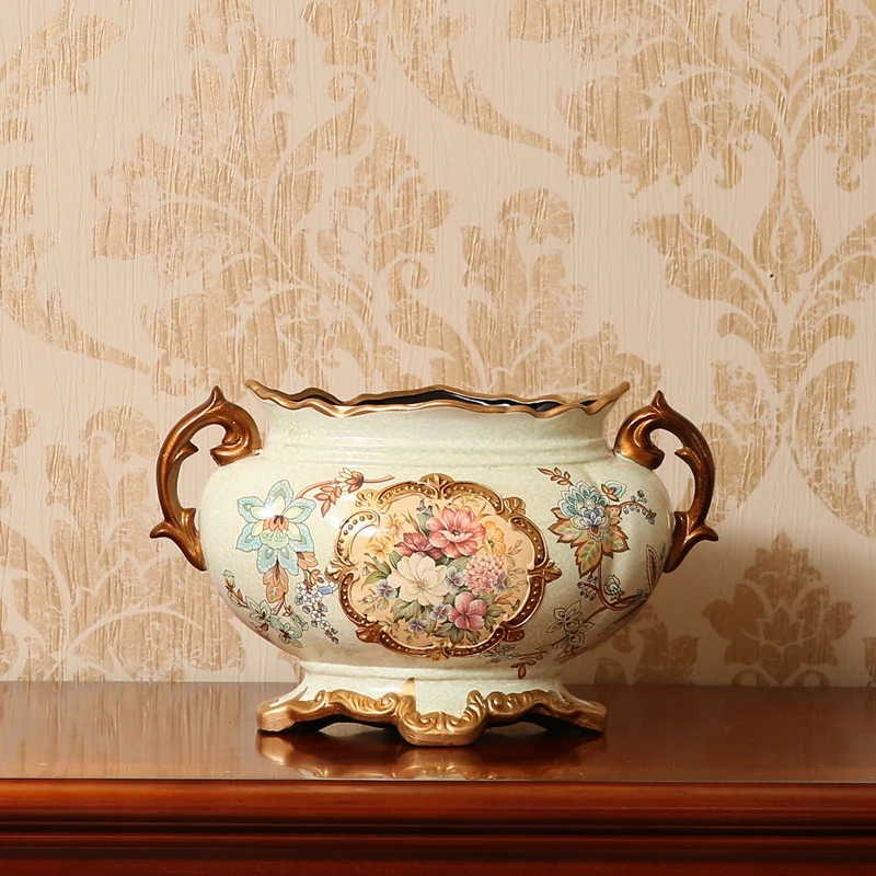 

European style retro decor decoration flower vase floral ceramic flowerpot table living room decoration