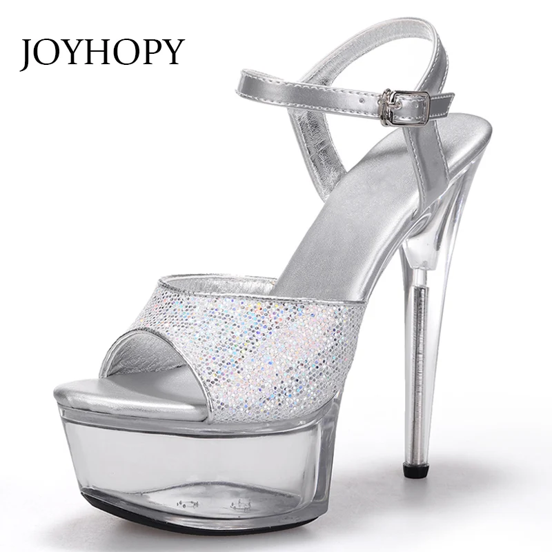 

15CM High Heels Women Party Wedding Crystal Shoes Fashion Woman Sequined Cloth Thin Heel Ankle Wrap Platform Sandals WS1734