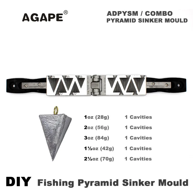 Agape-Molde de plomo de pirámide de pesca DIY, ADPYSM/COMBO de 1oz, 2oz, 3oz, 1,5 oz, 2,5 oz, 5 cavidades