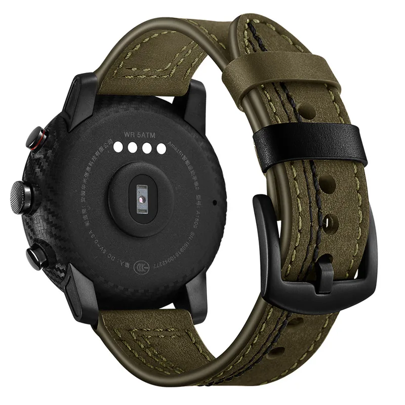 3 цвета ремень из коровьей кожи для HUAMI Amazfit Stratos 1/2 ремни Смарт часы ремешок 22 ремешок для часов, мм Браслеты Аксессуары - Цвет ремешка: green