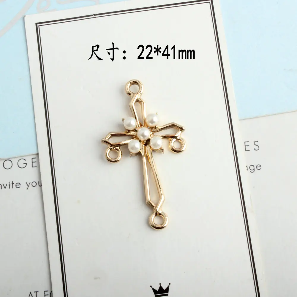 Gold Color 10 шт./лот Серебряная Золотая цветная прелесть полый Форма креста DIY Шарм с имитацией жемчуга Подвески для изготовления ювелирных изделий DIY - Окраска металла: Gold Color