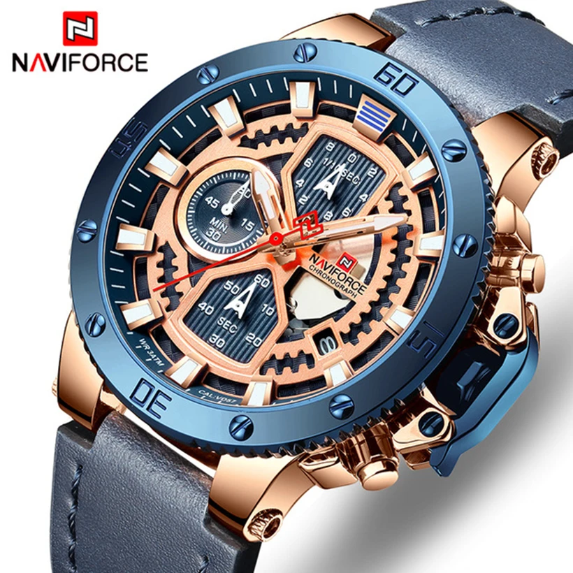 Часы наручные NAVIFORCE Мужские кварцевые брендовые Роскошные водонепроницаемые в