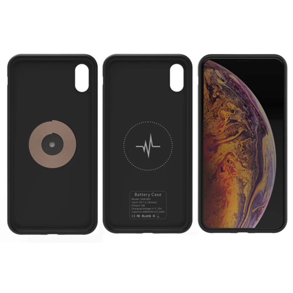 5000 мАч для iphone X XS XR чехол для батареи, умный беспроводной Чехол для зарядного устройства, внешний аккумулятор 6000 мАч для iphone XS MAX чехол для аккумулятора