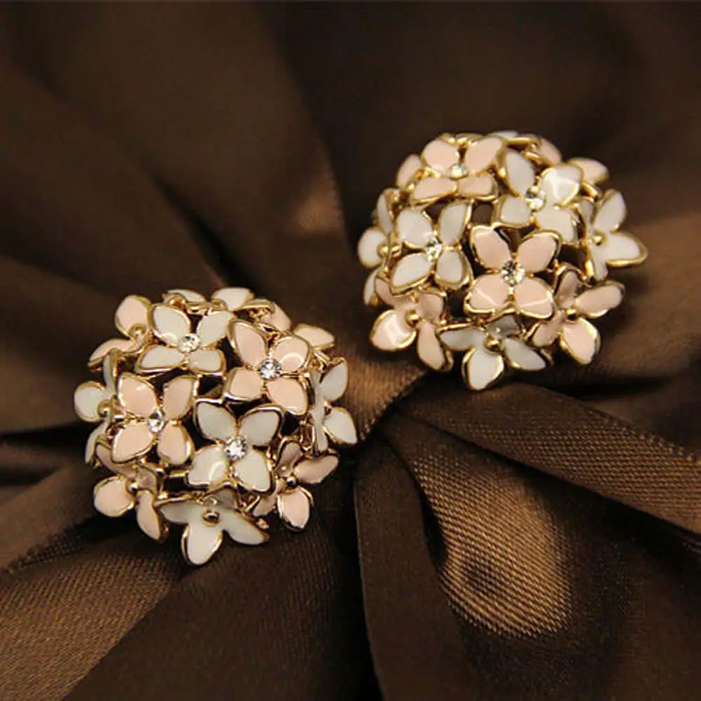Pink Stud Earrings for Women Female Boucle Crystal Flower Clover Earring Gold Bijoux Jewelry Brincos New Year Birthday Gift | Украшения и