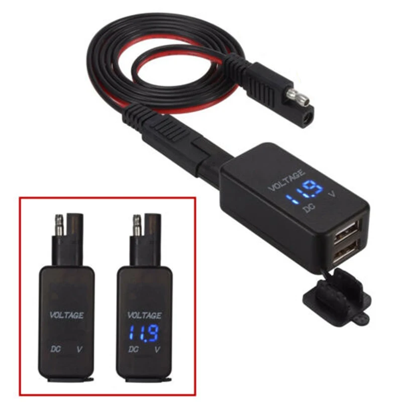 12V мотоцикл SAE к USB двойной порт зарядное устройство кабель адаптер Встроенный предохранитель водонепроницаемый