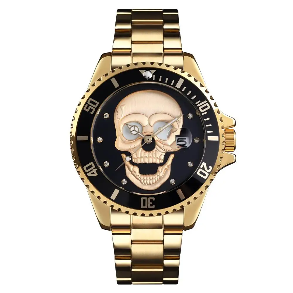 Gold black Кварцевые мужские часы SKMEI Брендовые мужские наручные часы Роскошные из нержавеющей стали с календарем дисплей мужские s браслет 30 м водонепроницаемые часы Foe мужские - Цвет: Gold black