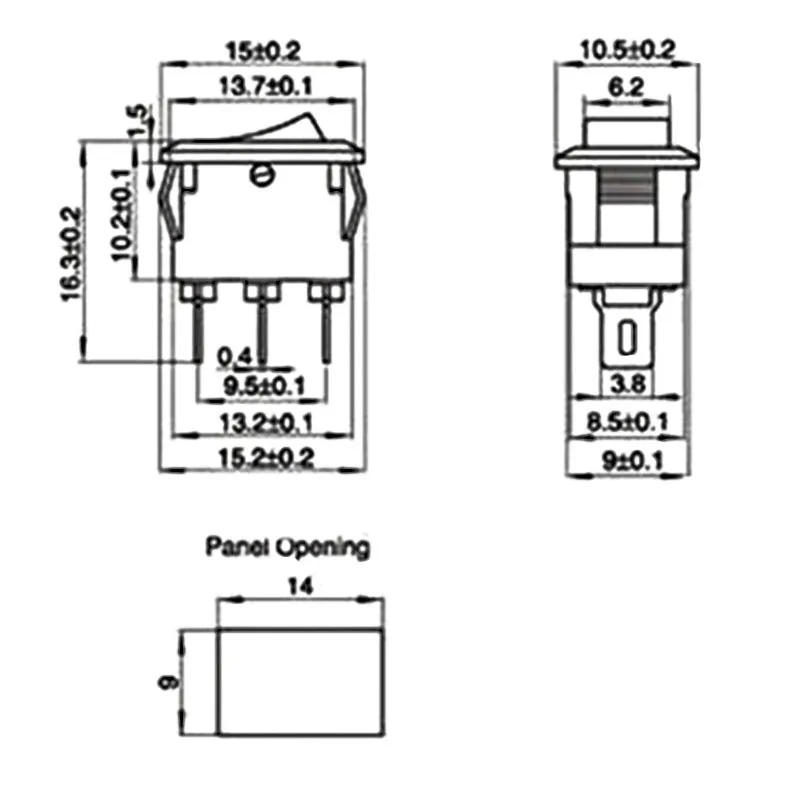 100 шт./лот 3 цвета 15*10 2P KCD1 250V 3A переключатель лодки красный черный оснастки SPST на