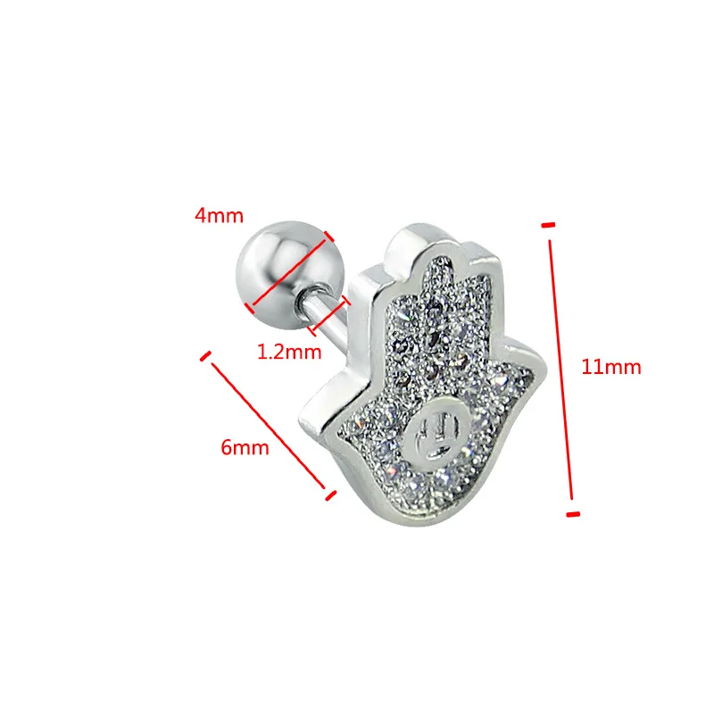 Серьги Хамса серьги гвоздики двусторонние из нержавеющей стали с кристаллами